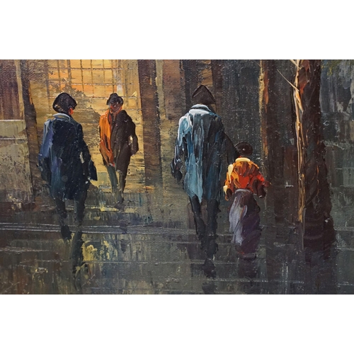 573 - I Costello, Continental street scene with figures - probably Paris, oil on canvas, signed lower righ... 