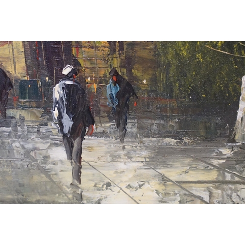 573 - I Costello, Continental street scene with figures - probably Paris, oil on canvas, signed lower righ... 