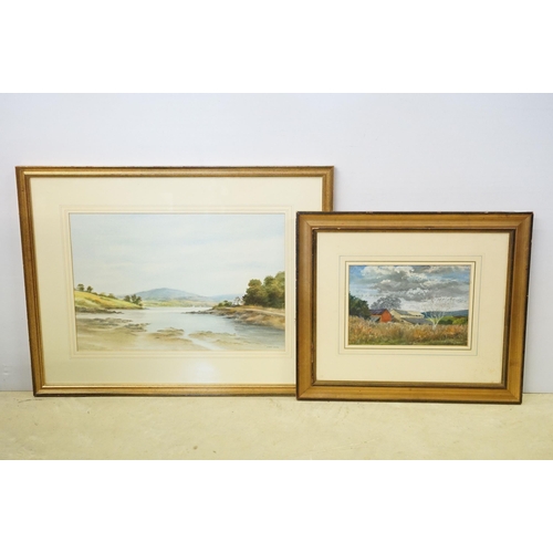 579 - Derek Eastoe (British, b. 1925), sailboats on a tranquil lake scene with holls beyond, watercolour, ... 