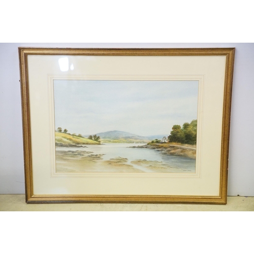 579 - Derek Eastoe (British, b. 1925), sailboats on a tranquil lake scene with holls beyond, watercolour, ... 