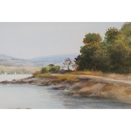 579 - Derek Eastoe (British, b. 1925), sailboats on a tranquil lake scene with holls beyond, watercolour, ... 