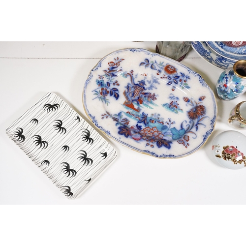 116 - Collection of mixed Chinese and oriental ceramic and other items to include cloisonne vase, carved s... 