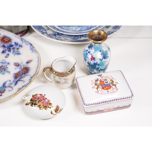 116 - Collection of mixed Chinese and oriental ceramic and other items to include cloisonne vase, carved s... 
