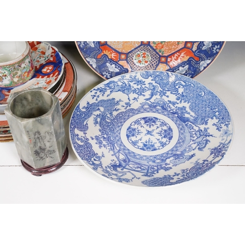 116 - Collection of mixed Chinese and oriental ceramic and other items to include cloisonne vase, carved s... 