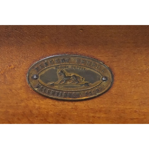 143 - Early 20th century French ‘ Peugeot Freres ‘ coffee grinder with metal mechanism and wooden base wit... 