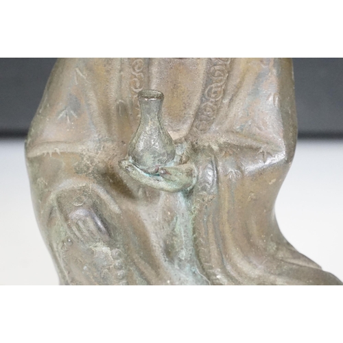 145 - Bronze Chinese seated buddha figure lamp base, possibly of Guanyin