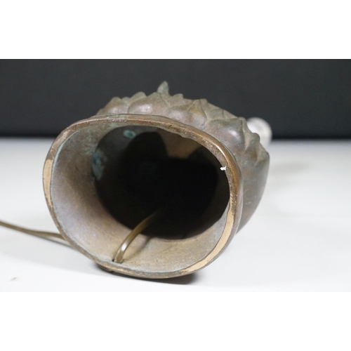 145 - Bronze Chinese seated buddha figure lamp base, possibly of Guanyin