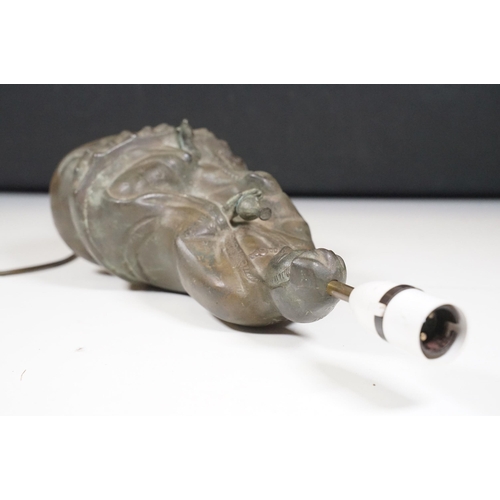 145 - Bronze Chinese seated buddha figure lamp base, possibly of Guanyin