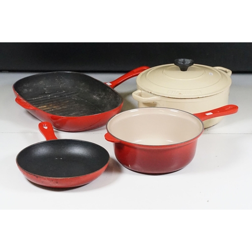 442 - Le Crueset saucepan, frying pan and steak griddle with a chasseur lidded casserole cast iron dish