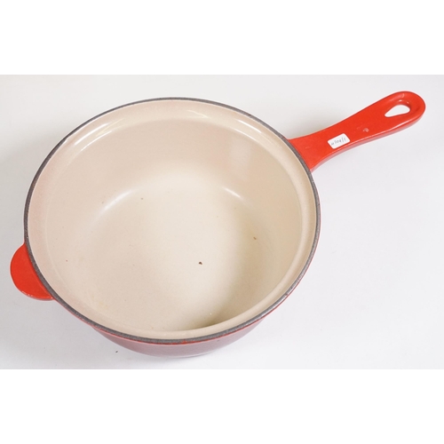 442 - Le Crueset saucepan, frying pan and steak griddle with a chasseur lidded casserole cast iron dish