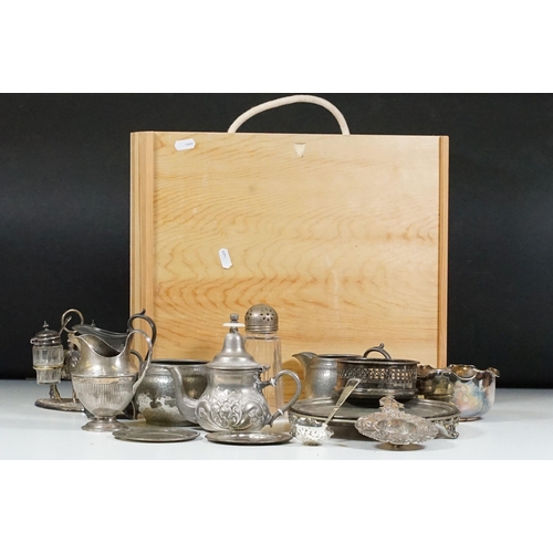 443 - Collection of mixed Sheffield Plate EPNS flatware to include forks, spoons and knives, etc and a qua... 