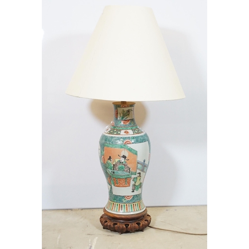 463 - 20th century Chinese famille vase baluster shaped lamp base, 46cm high