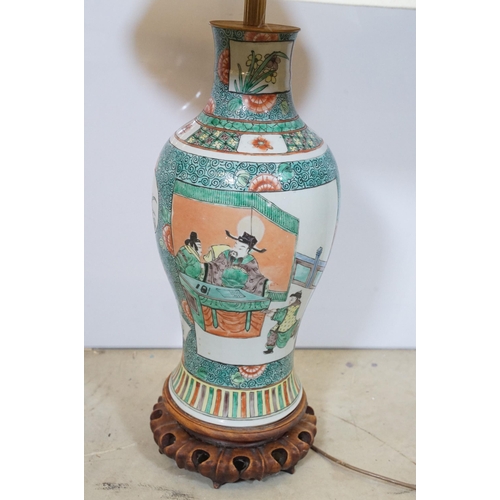 463 - 20th century Chinese famille vase baluster shaped lamp base, 46cm high