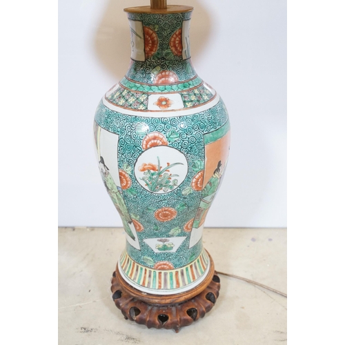 463 - 20th century Chinese famille vase baluster shaped lamp base, 46cm high