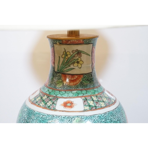 463 - 20th century Chinese famille vase baluster shaped lamp base, 46cm high