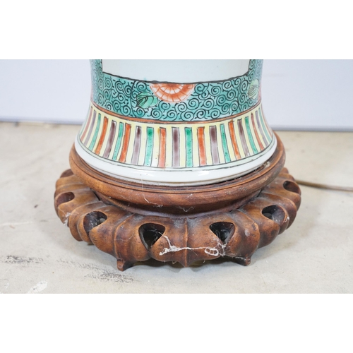 463 - 20th century Chinese famille vase baluster shaped lamp base, 46cm high