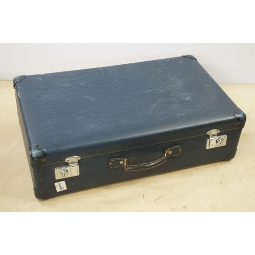 470 - Mid 20th century Globe-Trotter nest of two blue suitcases, the largest 20cm high x 71cm wide x 43cm ... 