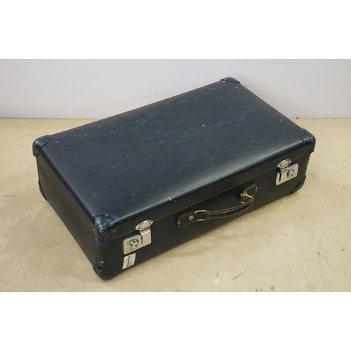 470 - Mid 20th century Globe-Trotter nest of two blue suitcases, the largest 20cm high x 71cm wide x 43cm ... 