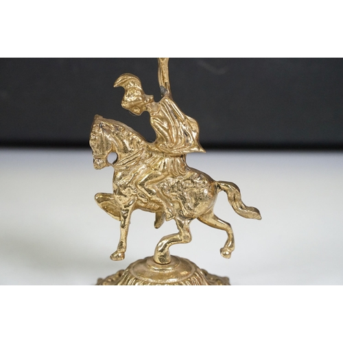 419 - Brass reproduction mantle clock together with matching candelabras