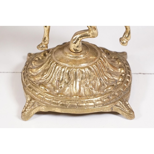 419 - Brass reproduction mantle clock together with matching candelabras