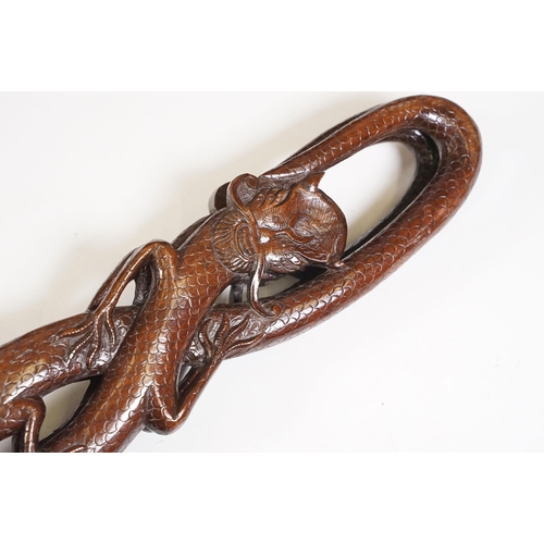 420 - Hand carved wooden Oriental fire bellows with dragon decoration