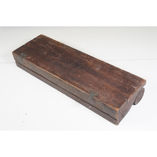 421 - Collection of treen items to include Early 20th Century Edwardian letter rack, pair of carved lion h... 