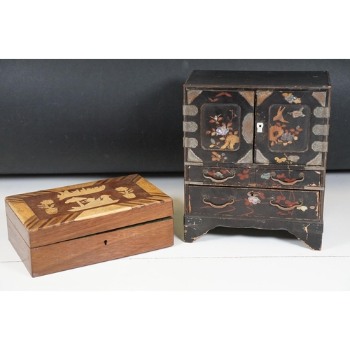 422 - Two wooden cabinets to include Chinese black lacquered jewellery cabinet with mother of pearl inlay ... 