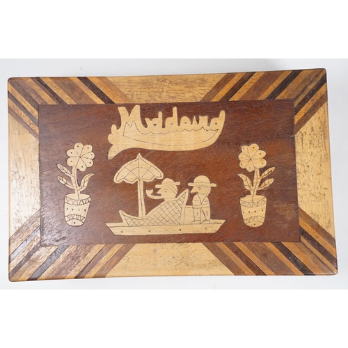 422 - Two wooden cabinets to include Chinese black lacquered jewellery cabinet with mother of pearl inlay ... 