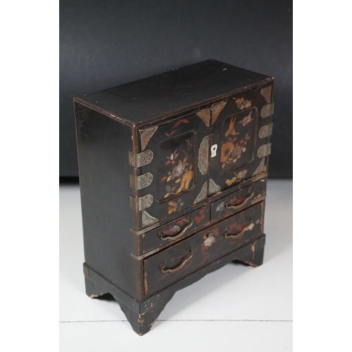 422 - Two wooden cabinets to include Chinese black lacquered jewellery cabinet with mother of pearl inlay ... 