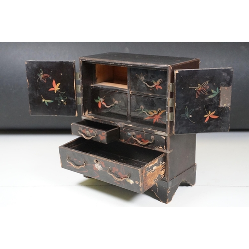 422 - Two wooden cabinets to include Chinese black lacquered jewellery cabinet with mother of pearl inlay ... 