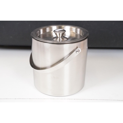 423 - Retro chrome ice bucket, bombay duck aluminium boxed wine rack and boxed Wedgwood place card holders