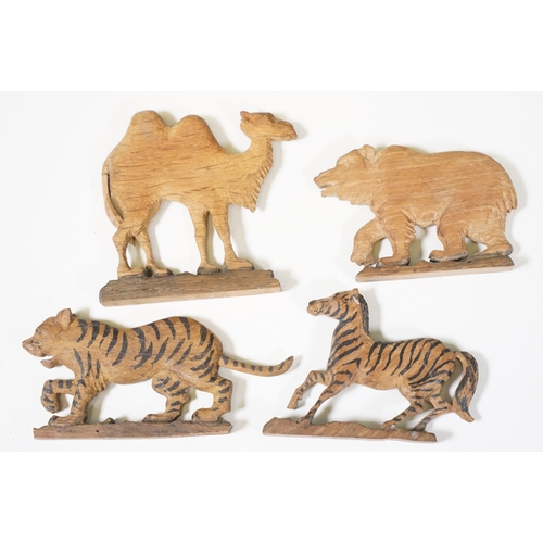 425 - Scratch built animal cage with carved articulated zoo animals including zebra, giraffe, tiger, etc