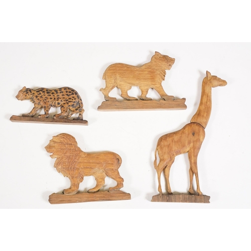 425 - Scratch built animal cage with carved articulated zoo animals including zebra, giraffe, tiger, etc