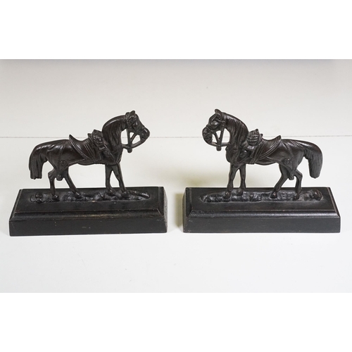 428 - Two pairs of chimney ornaments to include pair of cast iron horse examples and pair of parian ware s... 