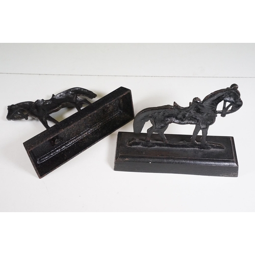 428 - Two pairs of chimney ornaments to include pair of cast iron horse examples and pair of parian ware s... 