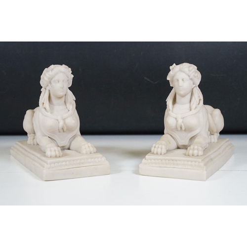 428 - Two pairs of chimney ornaments to include pair of cast iron horse examples and pair of parian ware s... 