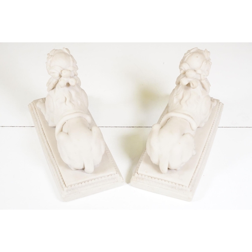 428 - Two pairs of chimney ornaments to include pair of cast iron horse examples and pair of parian ware s... 