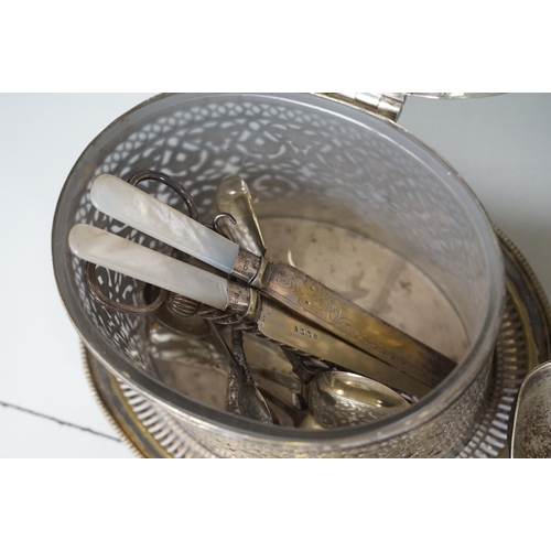 430 - Collection of mixed silver plated items to include flatware, serving tray, tazza, crumb tray, etc