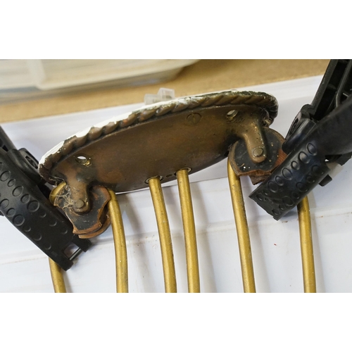 469 - Three early 20th Century rise and fall hall lights, each having two scrolled arms with cut glass sco... 