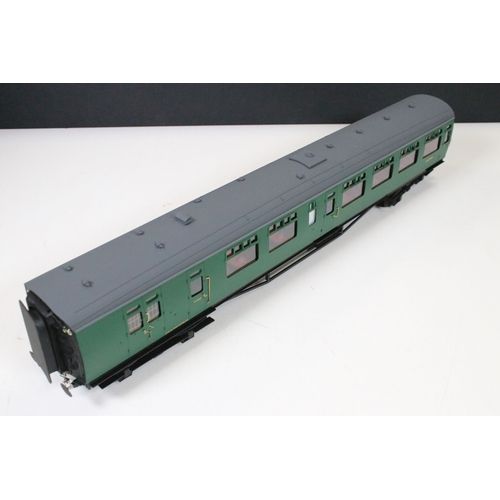 125 - Three boxed (with 2 x boxes) Peter Cowling O gauge coaches to include SR green semi open 3rd, SR gre... 