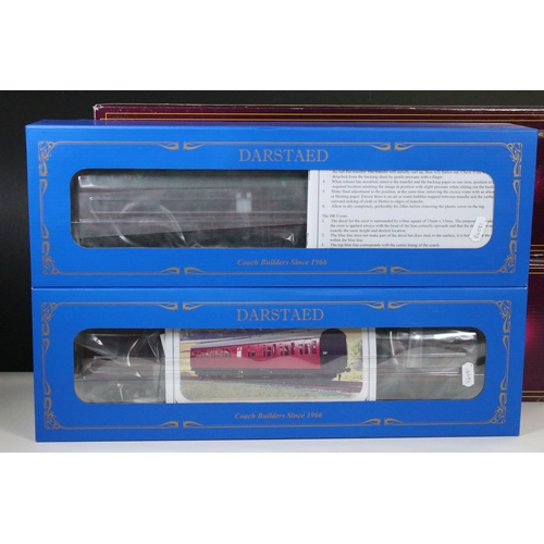 129 - Two boxed Darstaed O gauge MK1 Suburban maroon unlined coaches to include D23-1-2 BS2 and D23-3-2 CL... 