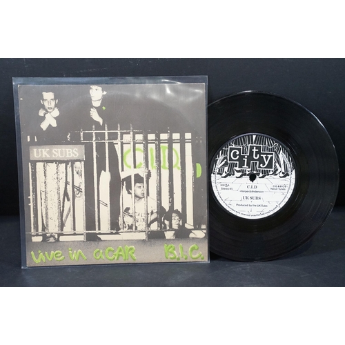 526 - Vinyl - 7 U.K. Subs original UK 7” singles to include: C.I.D. (City Records – NIK 5, 1978) EX- / VG,... 