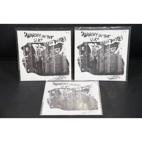 629 - Vinyl - Punk - Sex Pistols, 3 different coloured vinyl UK 2007 re-issue 7” singles of Anarchy In The... 