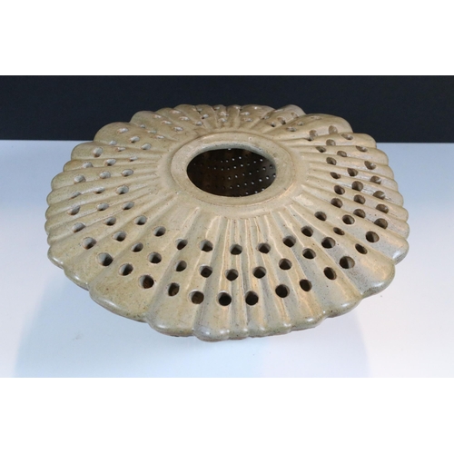 28 - Bernard Rooke studio pottery stoneware mushroom shaped table lamp with butterfly and dragonfly decor... 
