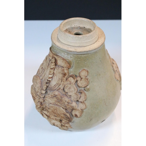 28 - Bernard Rooke studio pottery stoneware mushroom shaped table lamp with butterfly and dragonfly decor... 