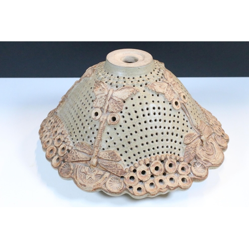 28 - Bernard Rooke studio pottery stoneware mushroom shaped table lamp with butterfly and dragonfly decor... 