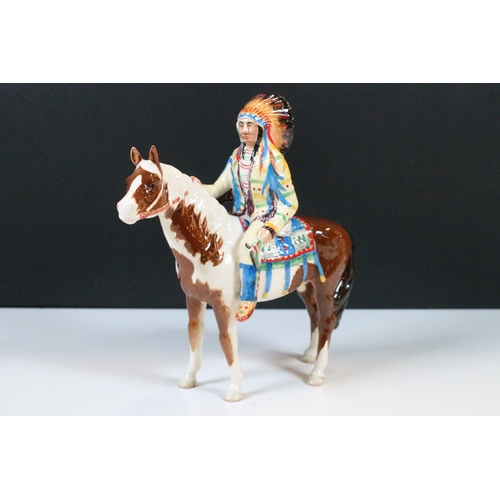 1 - Beswick mounted Indian on Skewbald horse figurine, number 1391 marked to underside, H  21.5cm