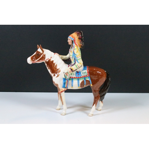 1 - Beswick mounted Indian on Skewbald horse figurine, number 1391 marked to underside, H  21.5cm