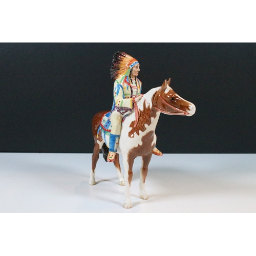 1 - Beswick mounted Indian on Skewbald horse figurine, number 1391 marked to underside, H  21.5cm