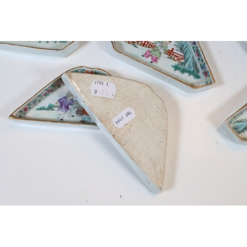 17 - Late Qing dynasty Chinese Famille Rose nine piece hand painted supper set dishes depicting playful s... 